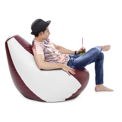 Style Homez Premium Leatherette Classic Bean Bag XXXL Size Maroon White Color Filled with Beans Fillers