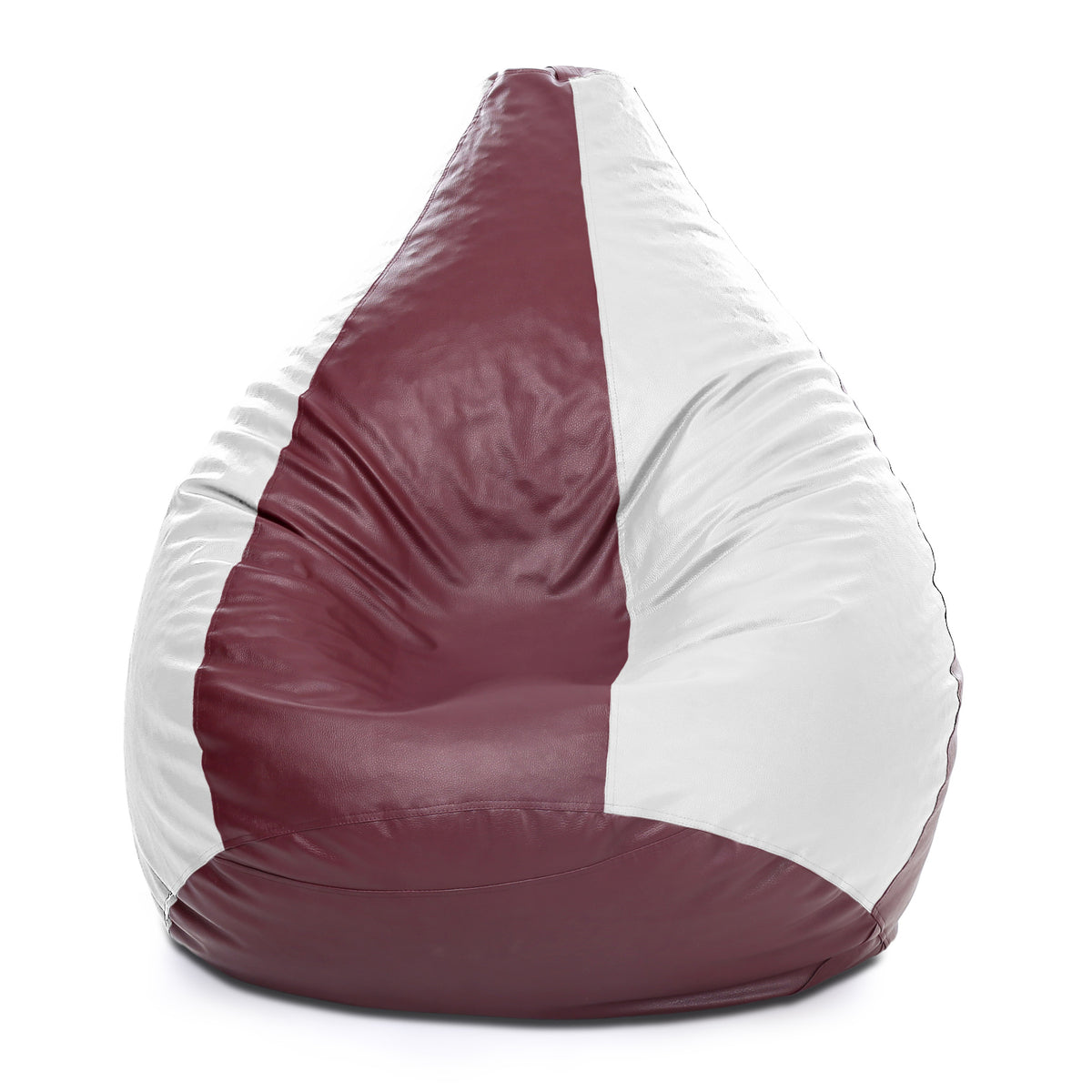 Style Homez Premium Leatherette Classic Bean Bag XXXL Size Maroon White Color Filled with Beans Fillers