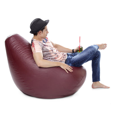 Style Homez Premium Leatherette Classic Bean Bag XXXL Size Maroon Color Filled with Beans Fillers