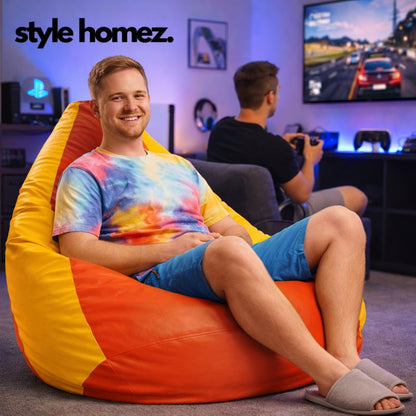 Style Homez Premium Leatherette Classic Bean Bag XXXL Size Orange Yellow Color Filled with Beans Fillers