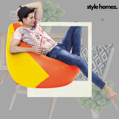 Style Homez Premium Leatherette Classic Bean Bag XXXL Size Orange Yellow Color Filled with Beans Fillers