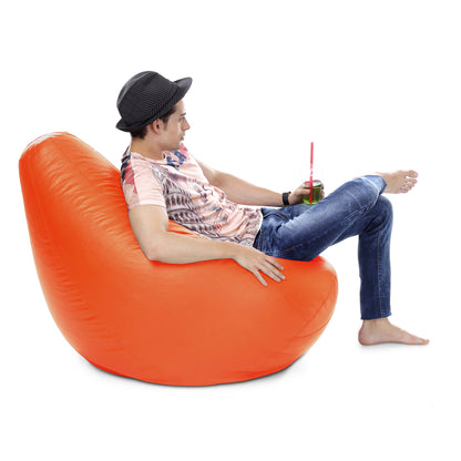 Style Homez Premium Leatherette Classic Bean Bag XXXL Size Orange Color Filled with Beans Fillers