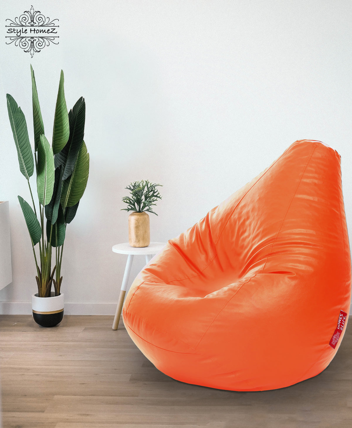 Style Homez Premium Leatherette Classic Bean Bag XXXL Size Orange Color Filled with Beans Fillers