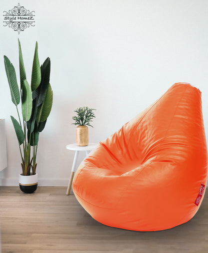 Style Homez Premium Leatherette Classic Bean Bag XXXL Size Orange Color Filled with Beans Fillers