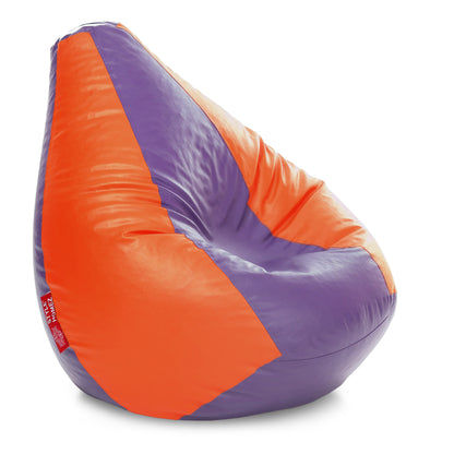 Style Homez Premium Leatherette Classic Bean Bag XXXL Size Purple Orange Color Filled with Beans Fillers