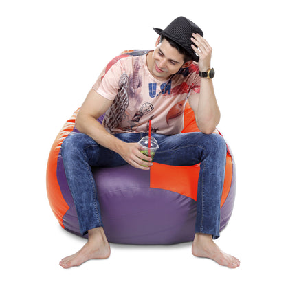 Style Homez Premium Leatherette Classic Bean Bag XXXL Size Purple Orange Color Filled with Beans Fillers