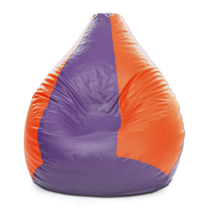 Style Homez Premium Leatherette Classic Bean Bag XXXL Size Purple Orange Color Filled with Beans Fillers