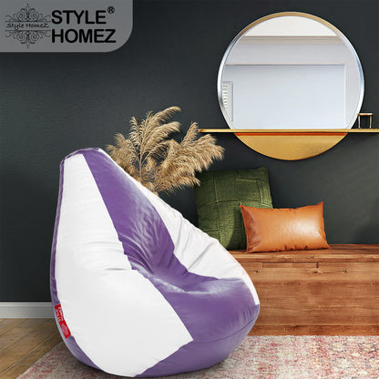 Style Homez Premium Leatherette Classic Bean Bag XXXL Size Purple White Color Filled with Beans Fillers