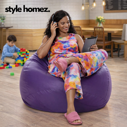 Style Homez Premium Leatherette Classic Bean Bag XXXL Size Purple Color Filled with Beans Fillers