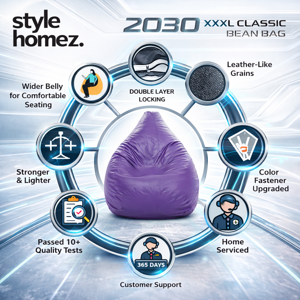Style Homez Premium Leatherette Classic Bean Bag XXXL Size Purple Color Filled with Beans Fillers