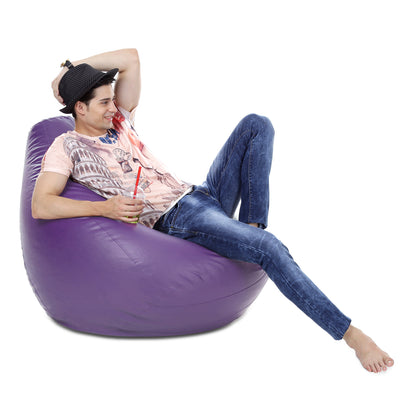 Style Homez Premium Leatherette Classic Bean Bag XXXL Size Purple Color Filled with Beans Fillers