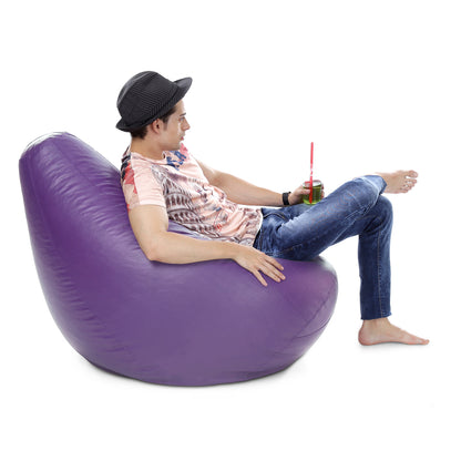 Style Homez Premium Leatherette Classic Bean Bag XXXL Size Purple Color Filled with Beans Fillers