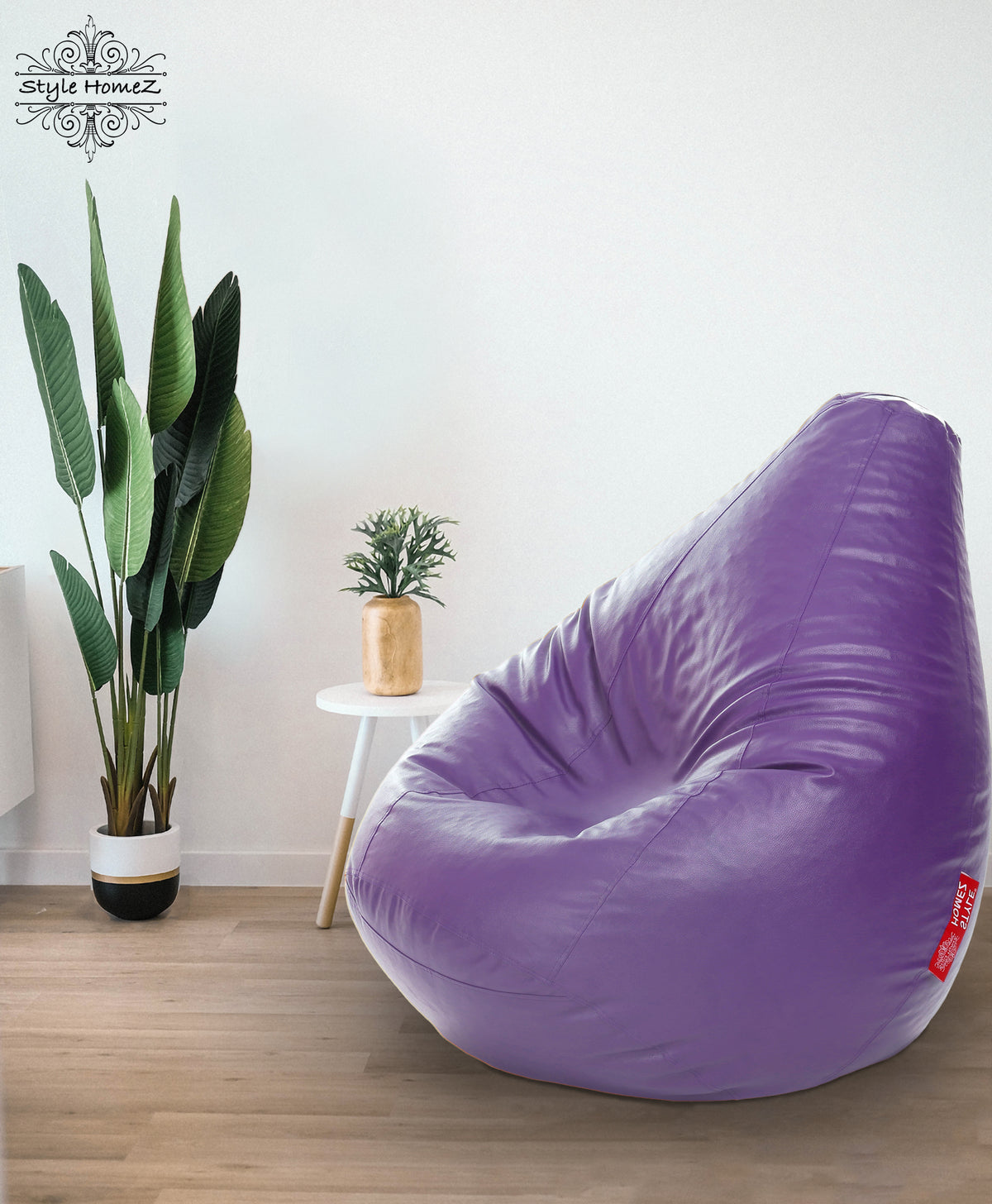 Style Homez Premium Leatherette Classic Bean Bag XXXL Size Purple Color Filled with Beans Fillers