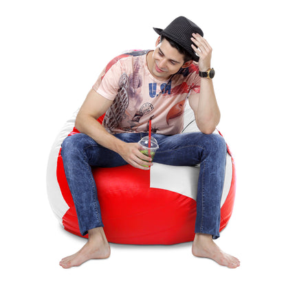 Style Homez Premium Leatherette Classic Bean Bag XXXL Size Red White Color Filled with Beans Fillers
