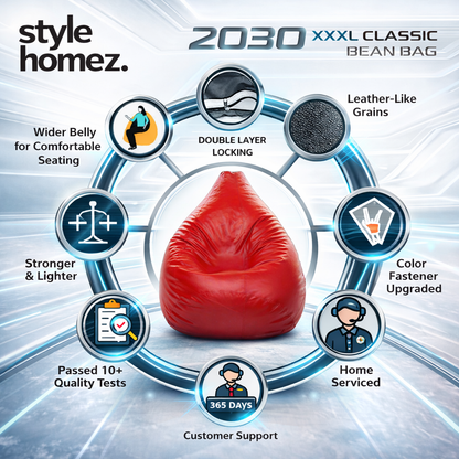 Style Homez Premium Leatherette Classic Bean Bag XXXL Size Red Color Filled with Beans Fillers