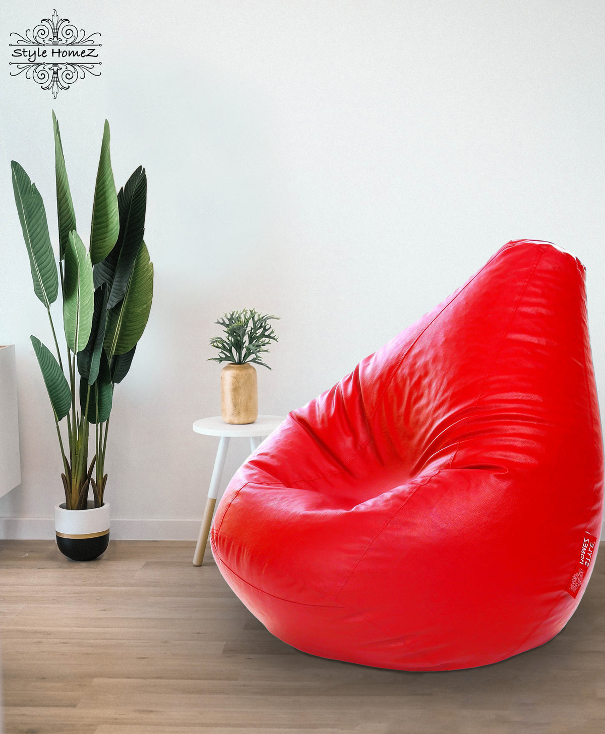 Style Homez Premium Leatherette Classic Bean Bag XXXL Size Red Color Filled with Beans Fillers