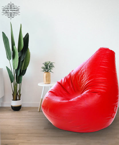 Style Homez Premium Leatherette Classic Bean Bag XXXL Size Red Color Filled with Beans Fillers