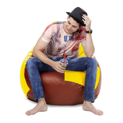 Style Homez Premium Leatherette Classic Bean Bag XXXL Size Tan Yellow Color Filled with Beans Fillers