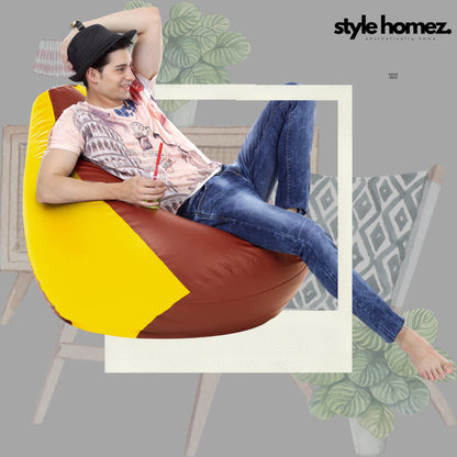 Style Homez Premium Leatherette Classic Bean Bag XXXL Size Tan Yellow Color Filled with Beans Fillers