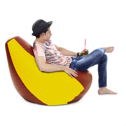 Style Homez Premium Leatherette Classic Bean Bag XXXL Size Tan Yellow Color Filled with Beans Fillers