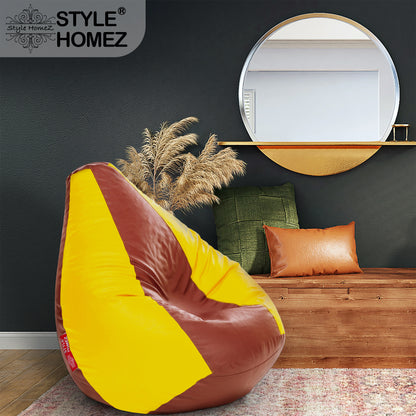 Style Homez Premium Leatherette Classic Bean Bag XXXL Size Tan Yellow Color Filled with Beans Fillers