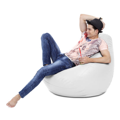 Style Homez Premium Leatherette Classic Bean Bag XXXL Size White Color Filled with Beans Fillers