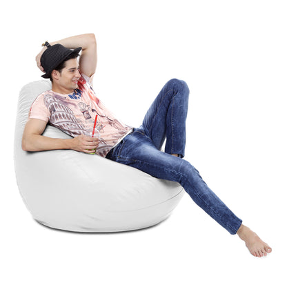 Style Homez Premium Leatherette Classic Bean Bag XXXL Size White Color Filled with Beans Fillers