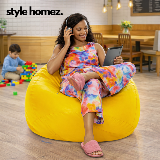 Style Homez Premium Leatherette Classic Bean Bag XXXL Size Yellow Color Filled with Beans Fillers