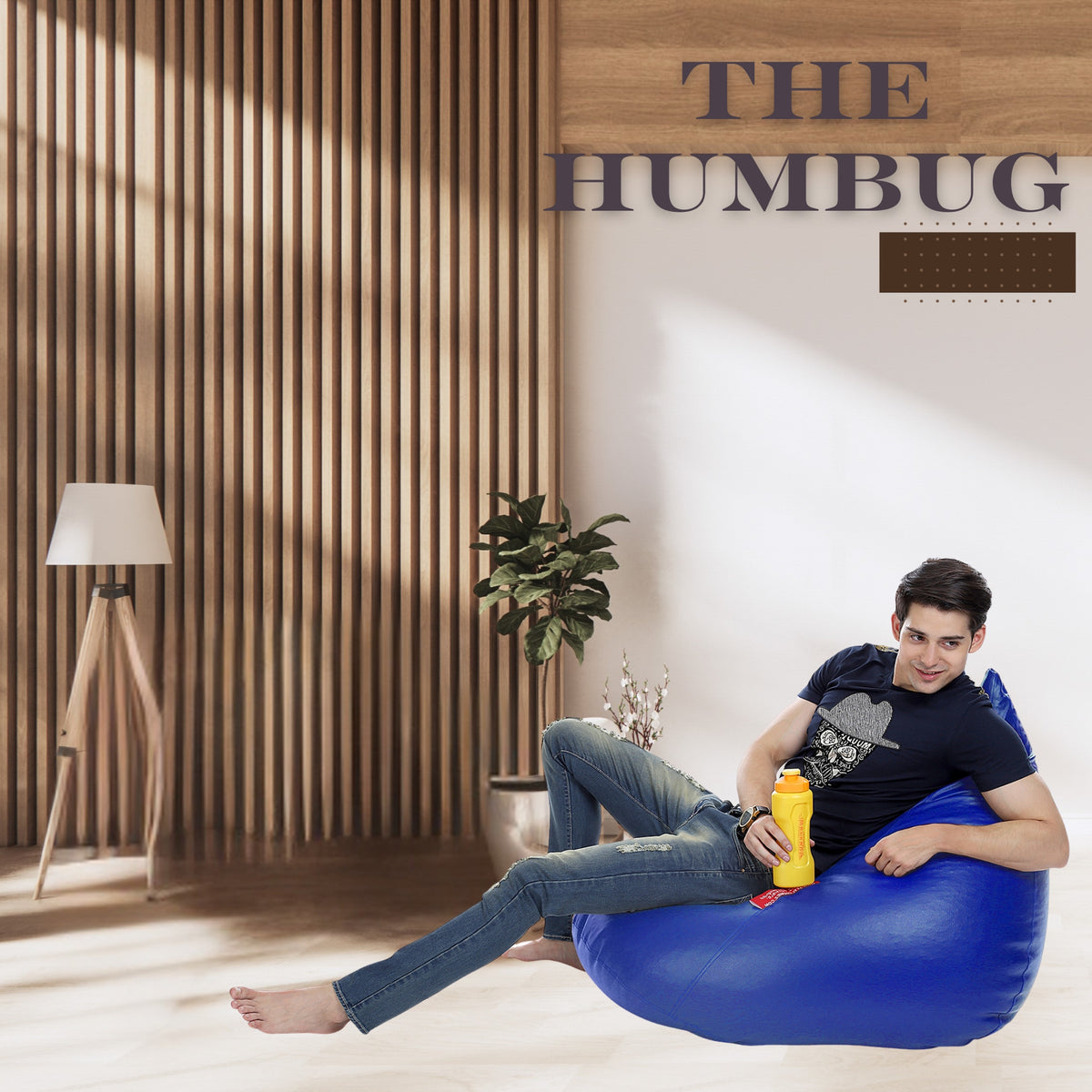Style Homez HUMBUG, Premium Leatherette Fabric Lounger XL Bean Bag Blue Color Filled with Beans Fillers