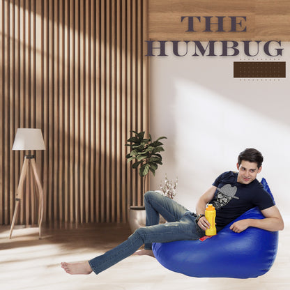 Style Homez HUMBUG, Premium Leatherette Fabric Lounger XL Bean Bag Blue Color Filled with Beans Fillers