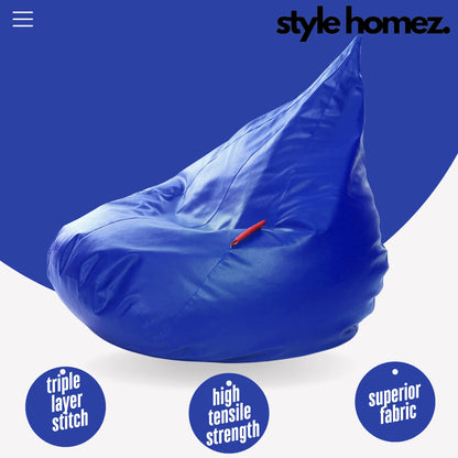 Style Homez HUMBUG, Premium Leatherette Fabric Lounger XL Bean Bag Blue Color Filled with Beans Fillers
