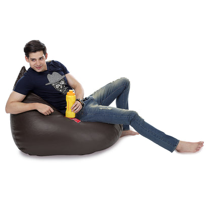 Style Homez HUMBUG, Premium Leatherette Fabric Lounger XL Bean Bag Chocolate Brown Color Filled with Beans Fillers
