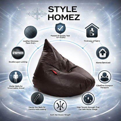 Style Homez HUMBUG, Premium Leatherette Fabric Lounger XL Bean Bag Chocolate Brown Color Filled with Beans Fillers