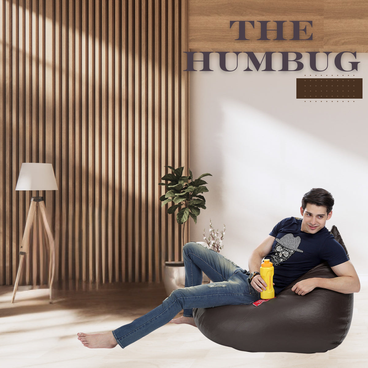 Style Homez HUMBUG, Premium Leatherette Fabric Lounger XL Bean Bag Chocolate Brown Color Filled with Beans Fillers