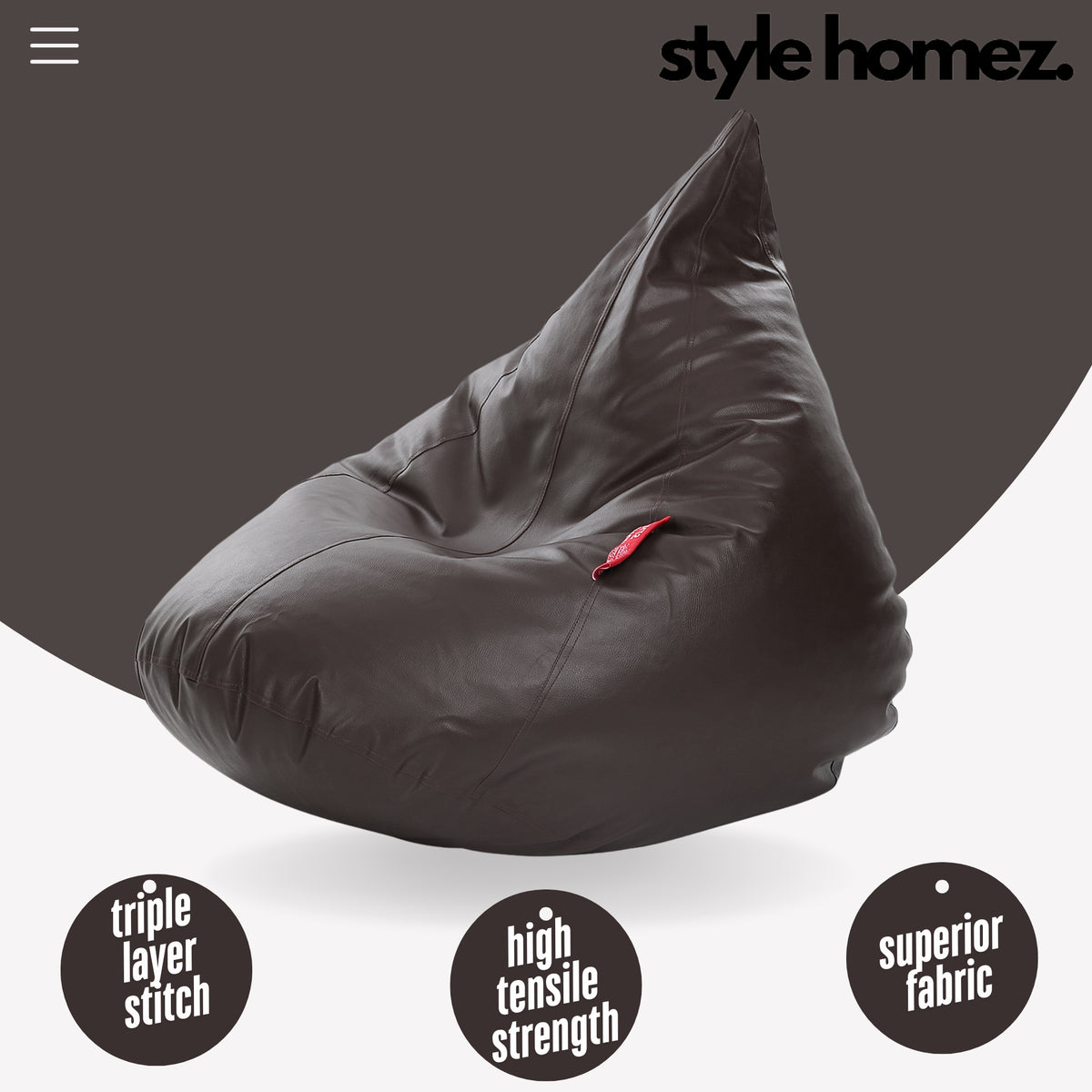 Style Homez HUMBUG, Premium Leatherette Fabric Lounger XL Bean Bag Chocolate Brown Color Filled with Beans Fillers
