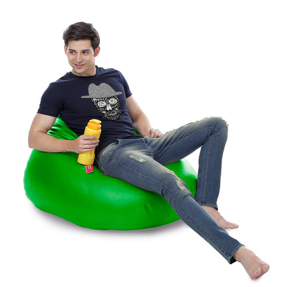 Style Homez HUMBUG, Premium Leatherette Fabric Lounger XL Bean Bag Green Color Filled with Beans Fillers