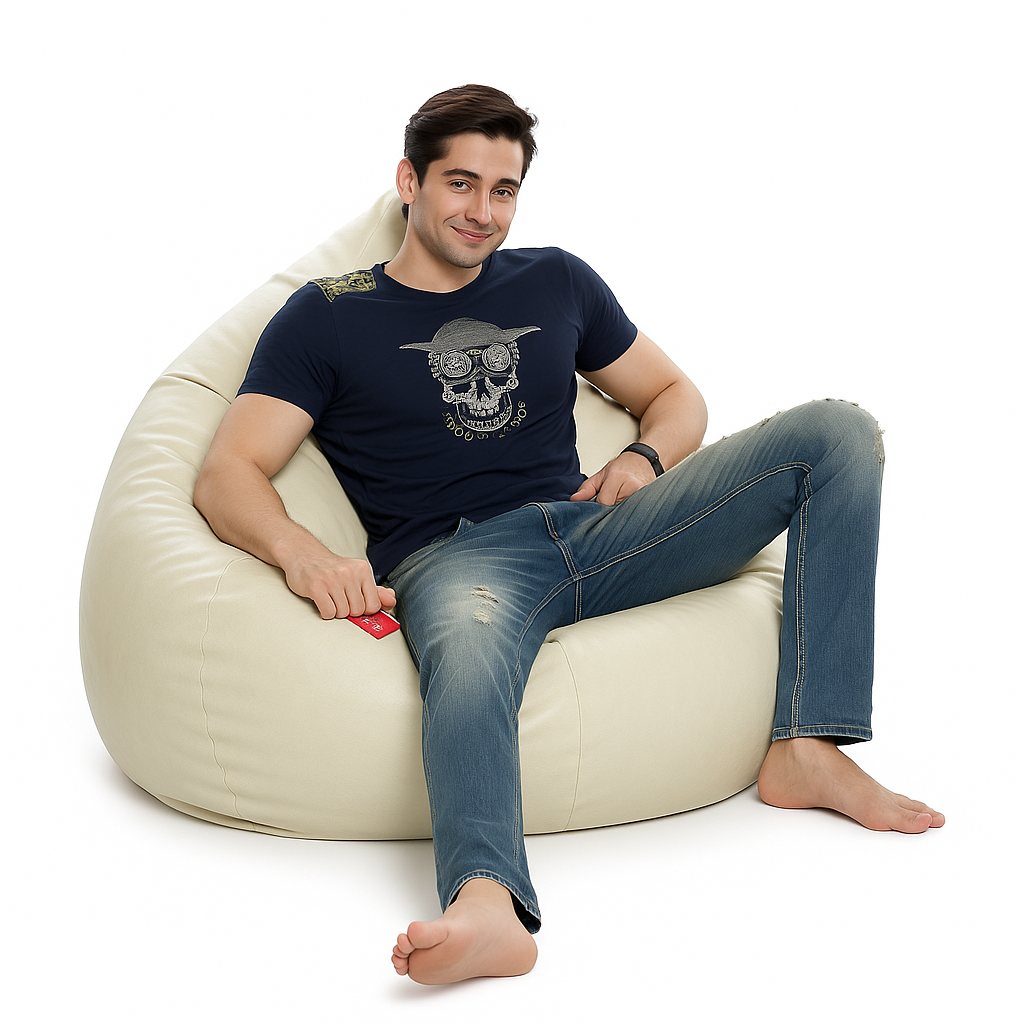 Style Homez HUMBUG, Premium Leatherette Fabric Lounger XXL Bean Bag BEIGE Color Filled with Beans Fillers