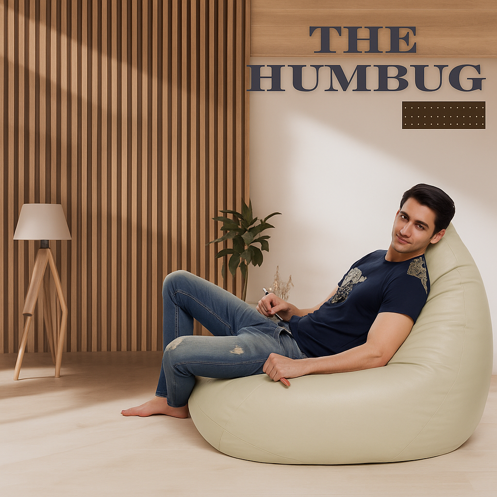 Style Homez HUMBUG, Premium Leatherette Fabric Lounger XXL Bean Bag BEIGE Color Filled with Beans Fillers