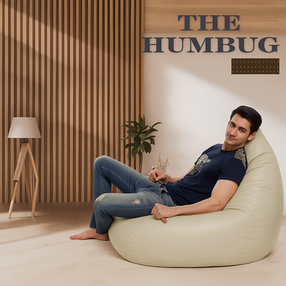 Style Homez HUMBUG, Premium Leatherette Fabric Lounger XXL Bean Bag BEIGE Color Filled with Beans Fillers