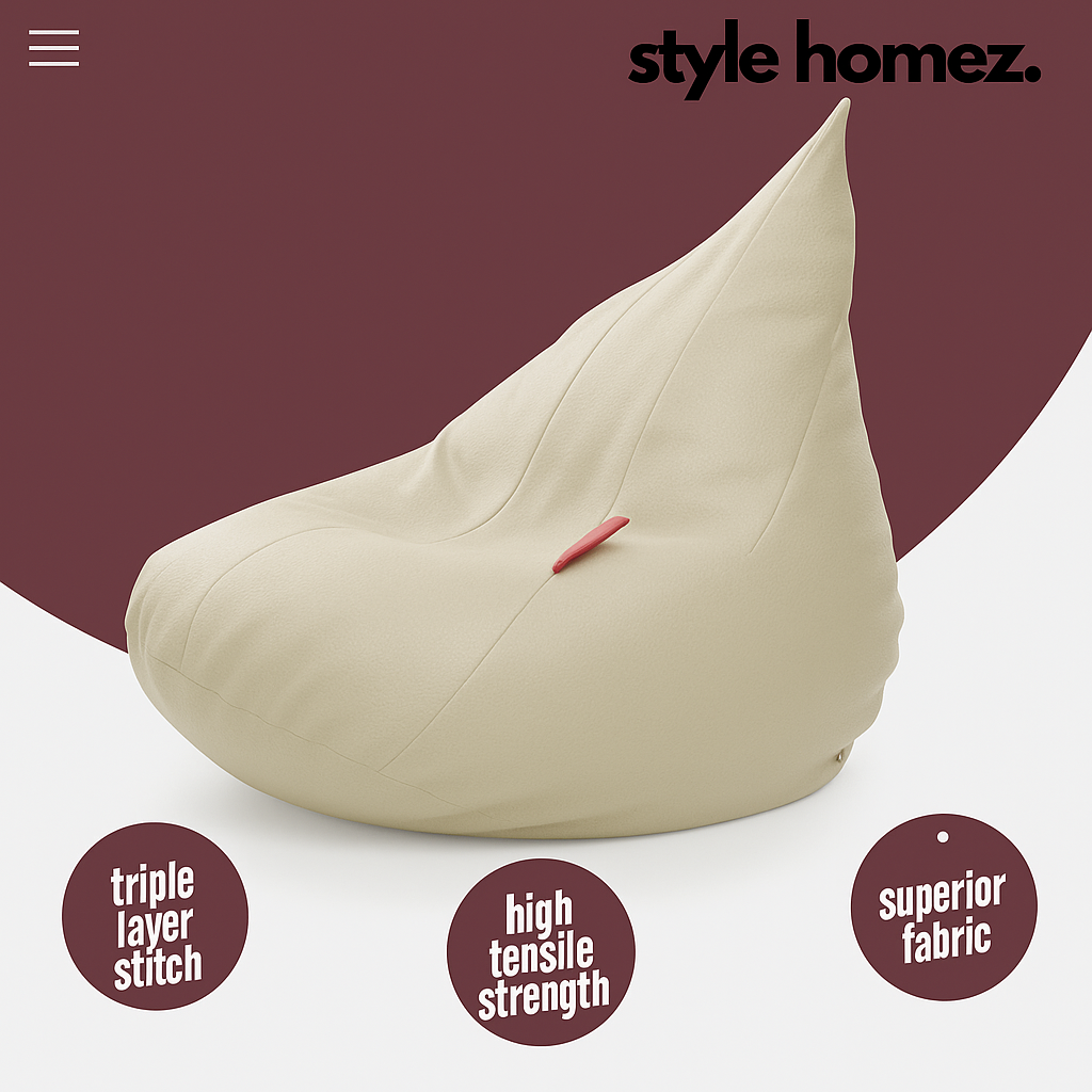 Style Homez HUMBUG, Premium Leatherette Fabric Lounger XXL Bean Bag BEIGE Color Filled with Beans Fillers