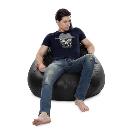 Style Homez HUMBUG, Premium Leatherette Fabric Lounger XXL Bean Bag Black Color Filled with Beans Fillers