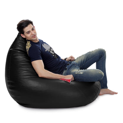 Style Homez HUMBUG, Premium Leatherette Fabric Lounger XXL Bean Bag Black Color Filled with Beans Fillers