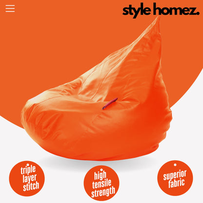 Style Homez HUMBUG, Premium Leatherette Fabric Lounger XXL Bean Bag Orange Color Filled with Beans Fillers