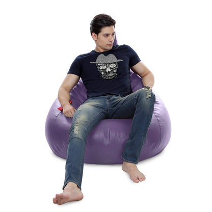 Style Homez HUMBUG, Premium Leatherette Fabric Lounger XXL Bean Bag Purple Color Filled with Beans Fillers