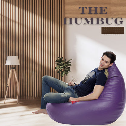 Style Homez HUMBUG, Premium Leatherette Fabric Lounger XXL Bean Bag Purple Color Filled with Beans Fillers
