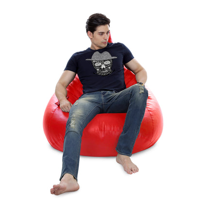 Style Homez HUMBUG, Premium Leatherette Fabric Lounger XXL Bean Bag Red Color Filled with Beans Fillers