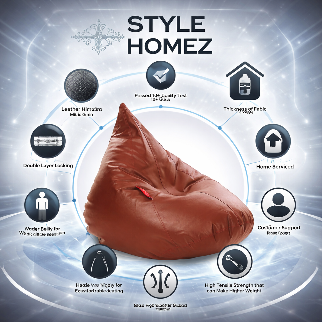 Style Homez HUMBUG, Premium Leatherette Fabric Lounger XXL Bean Bag Tan Color Filled with Beans Fillers