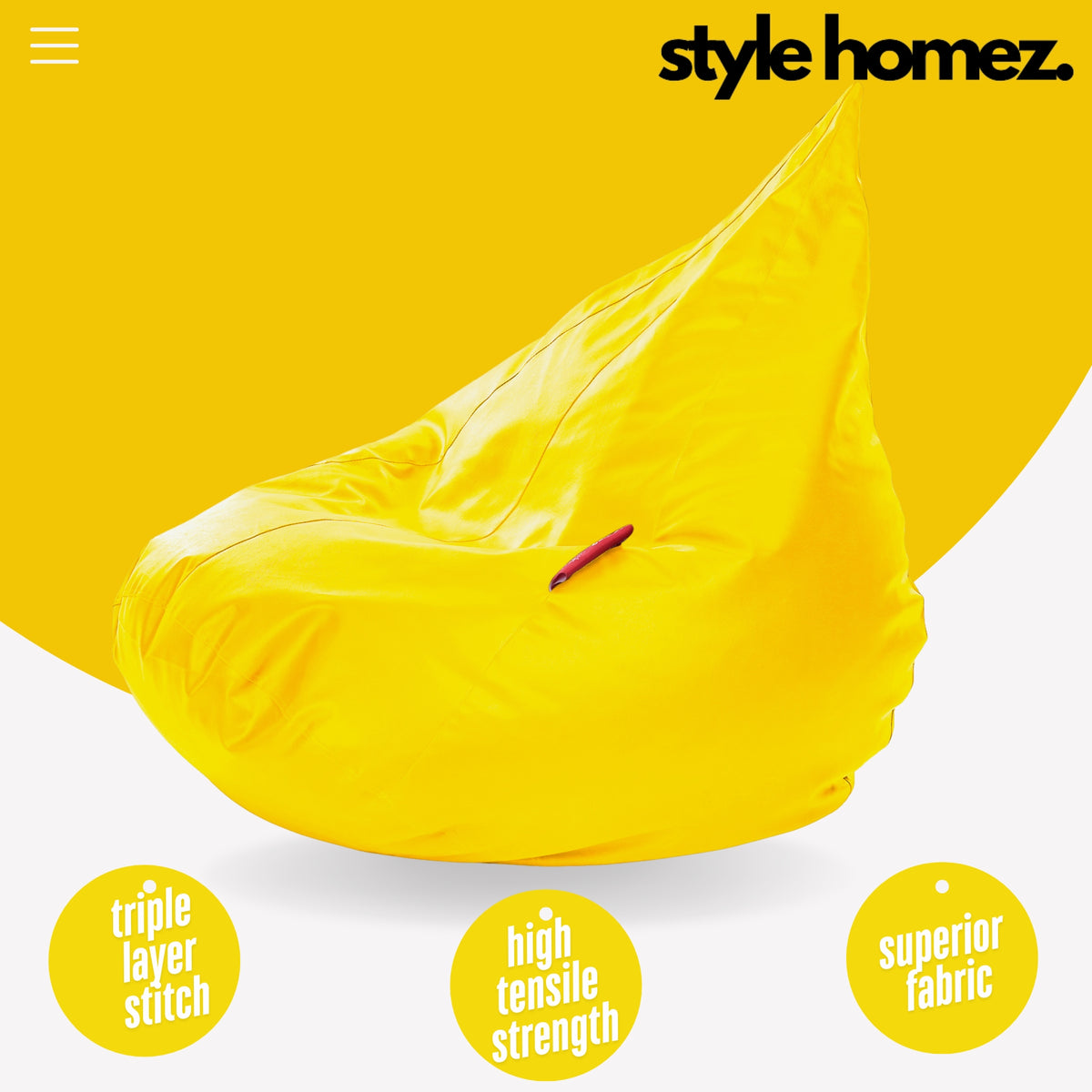 Style Homez HUMBUG, Premium Leatherette Fabric Lounger XXL Bean Bag Yellow Color Filled with Beans Fillers