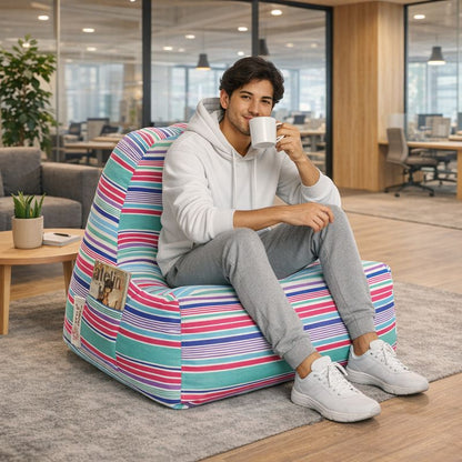 Style Homez XXL HACKEY BEAN BAG, Cotton Canvas Stripes Printed, Filled With Beans Fillers