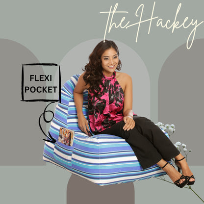 Style Homez XXL HACKEY BEAN BAG, Cotton Canvas Stripes Printed, Filled With Beans Fillers